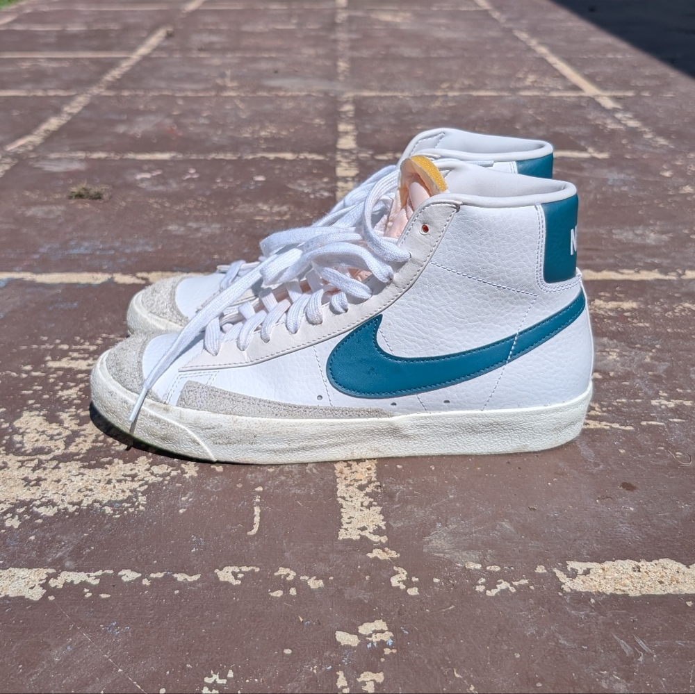 Nike White and Teal High-Top Sneakers - Picture 3 of 6